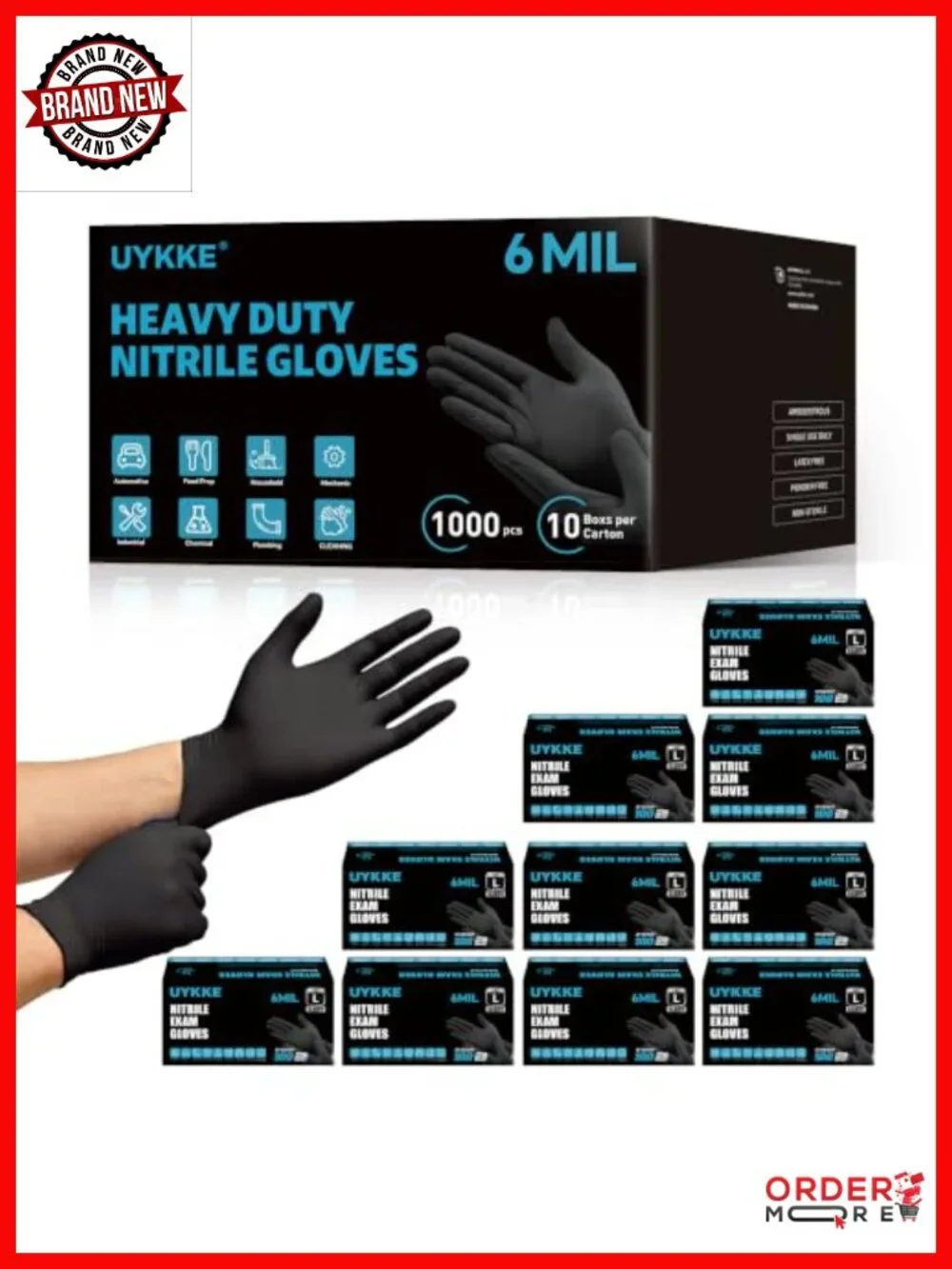 6 Mil Nitrile Disposable Gloves Heavy Duty Powder Free Latex Free 1000 Pcs